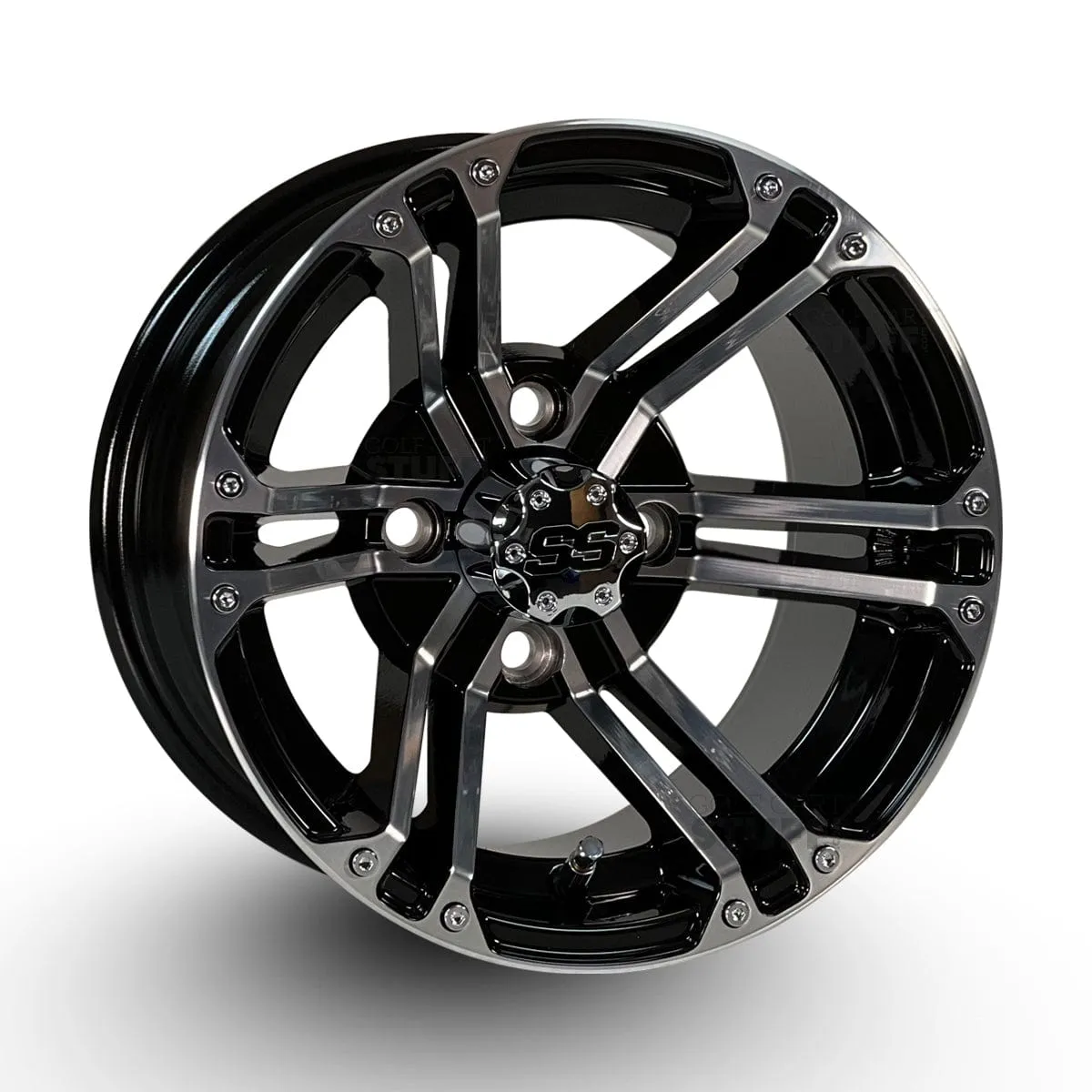 12" Terminator Black & Machined Aluminum Wheels and WANDA GFX 23x10-12 (23" tall) DOT Street Tires - Set of 4