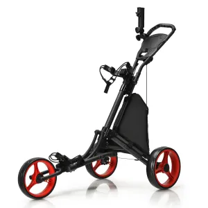 3 Wheel Golf Push Pull Cart with Adjustable Height Handle-Red