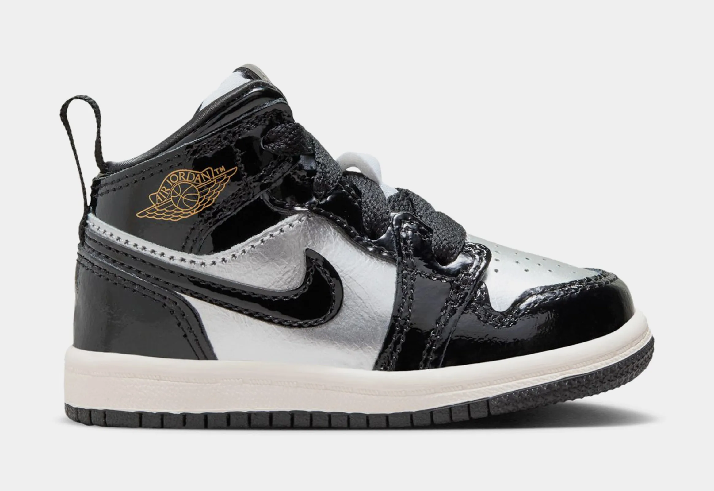 Air Jordan 1 Retro Mid Black Metallic Infant Toddler Lifestyle Shoes (Black/Metallic Silver/Sail/Metallic Gold)