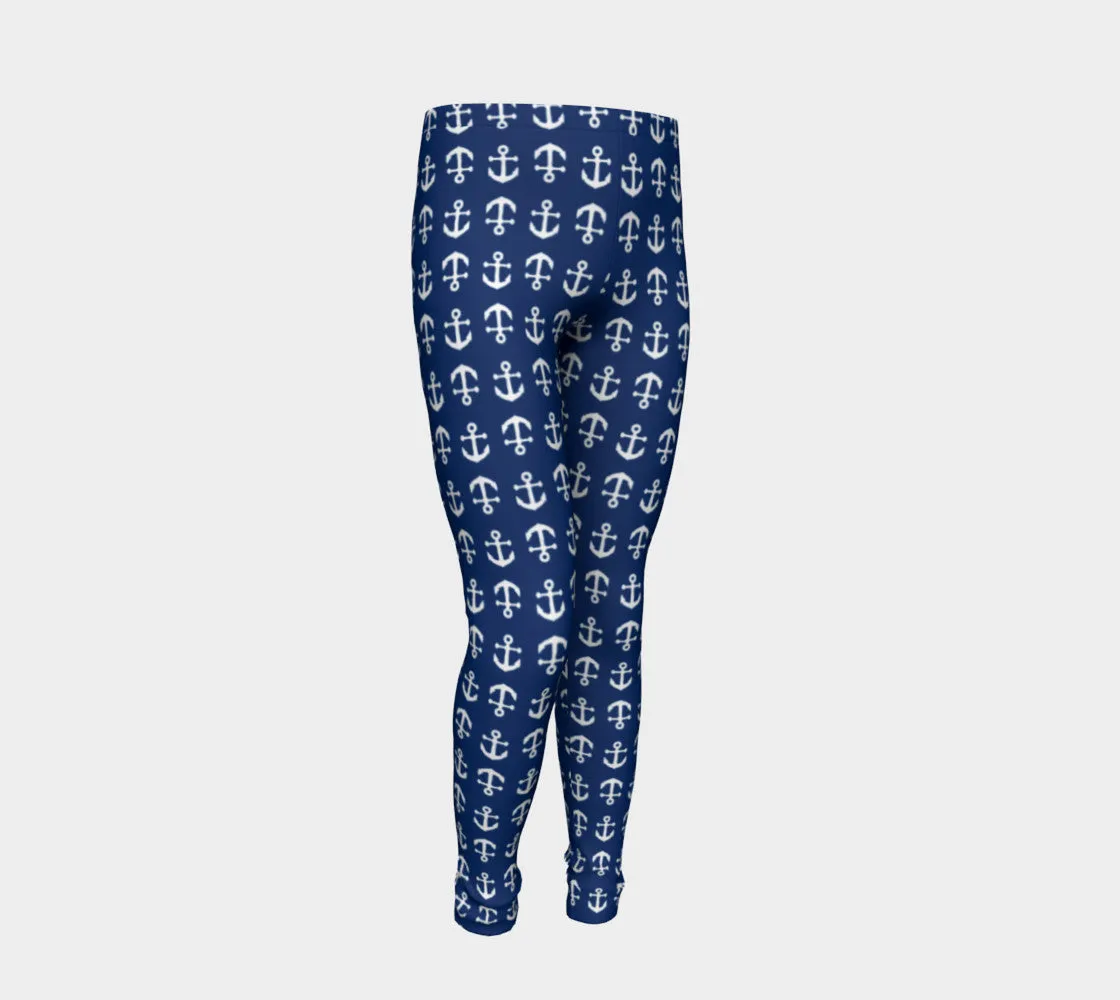 Anchor Toss Youth Leggings - White on Navy