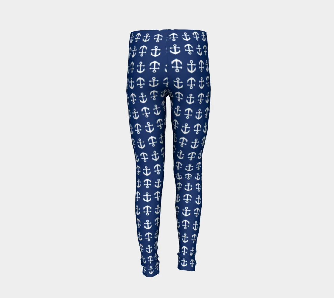 Anchor Toss Youth Leggings - White on Navy