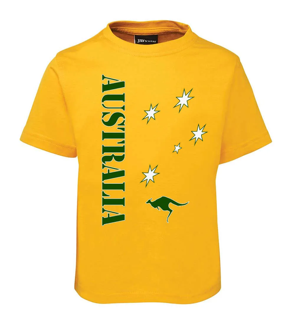 Aussie Sports Childrens T-Shirt (Yellow Gold, Green Print)