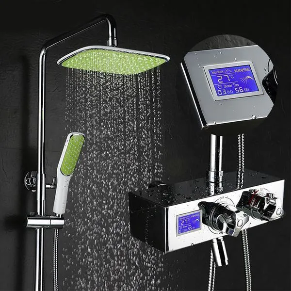 Chrome Finish Waterfall Shower Set with LCD Digital Display