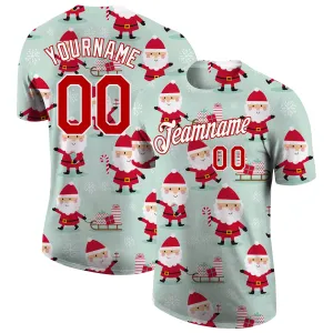 Custom Green Red-White Christmas 3D Performance T-Shirt