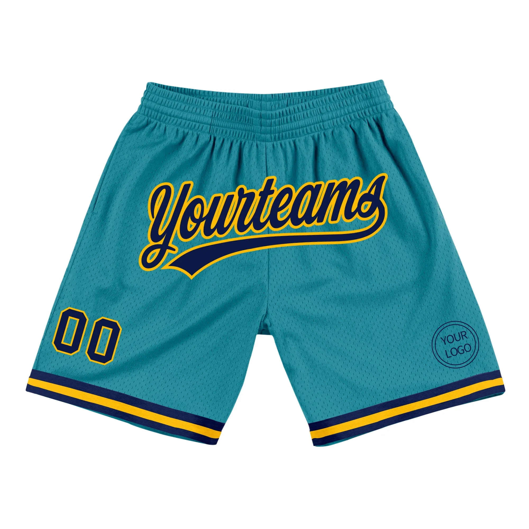 Custom Teal Navy-Gold Authentic Throwback Basketball Shorts