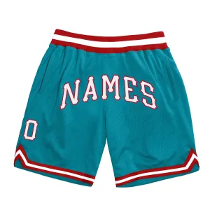 Custom Teal White-Red Authentic Throwback Basketball Shorts