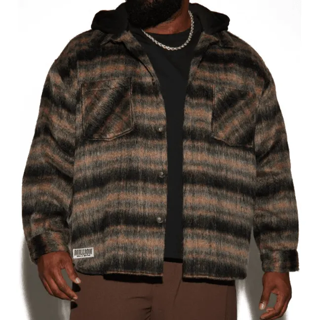 Dark Brown Plaid Mohair Hooded Jacket