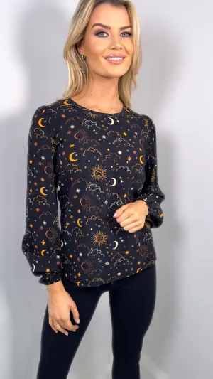 ELAINA CELESTIAL NIGHT BLOUSE - BLACK