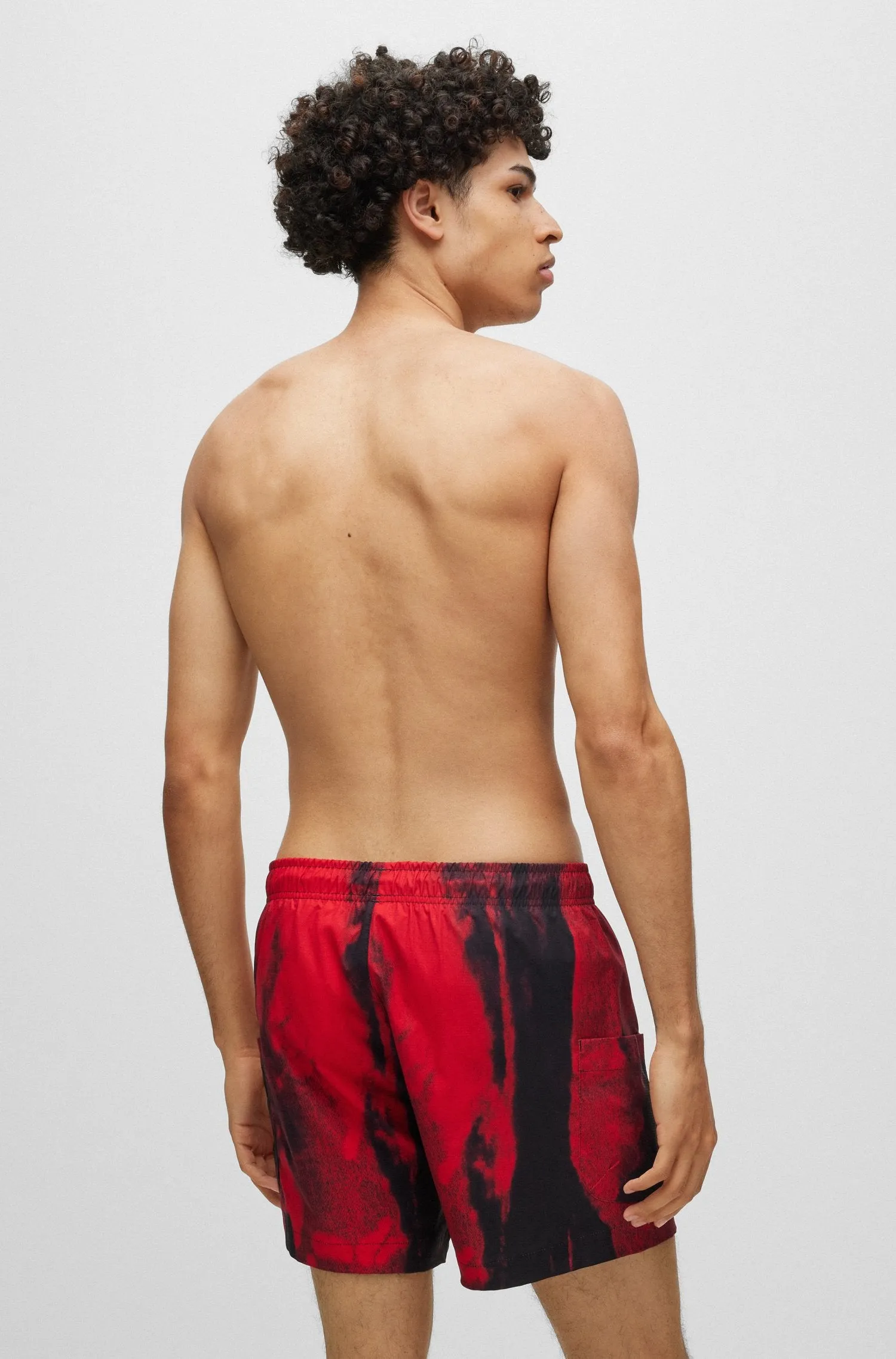 Hugo Quick-drying Swim Shorts With Graphic Print, red/black