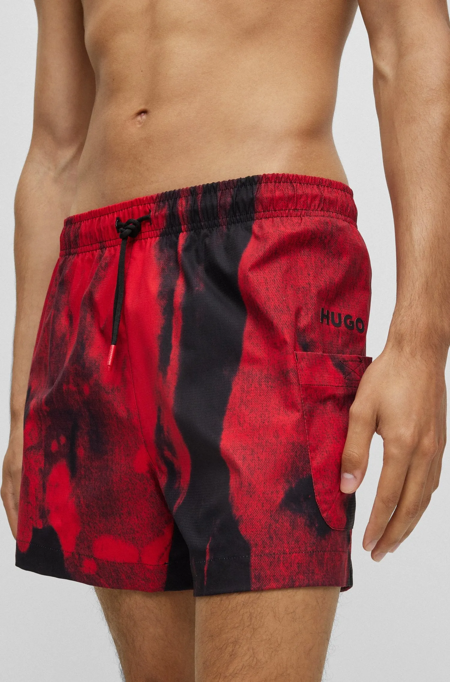 Hugo Quick-drying Swim Shorts With Graphic Print, red/black