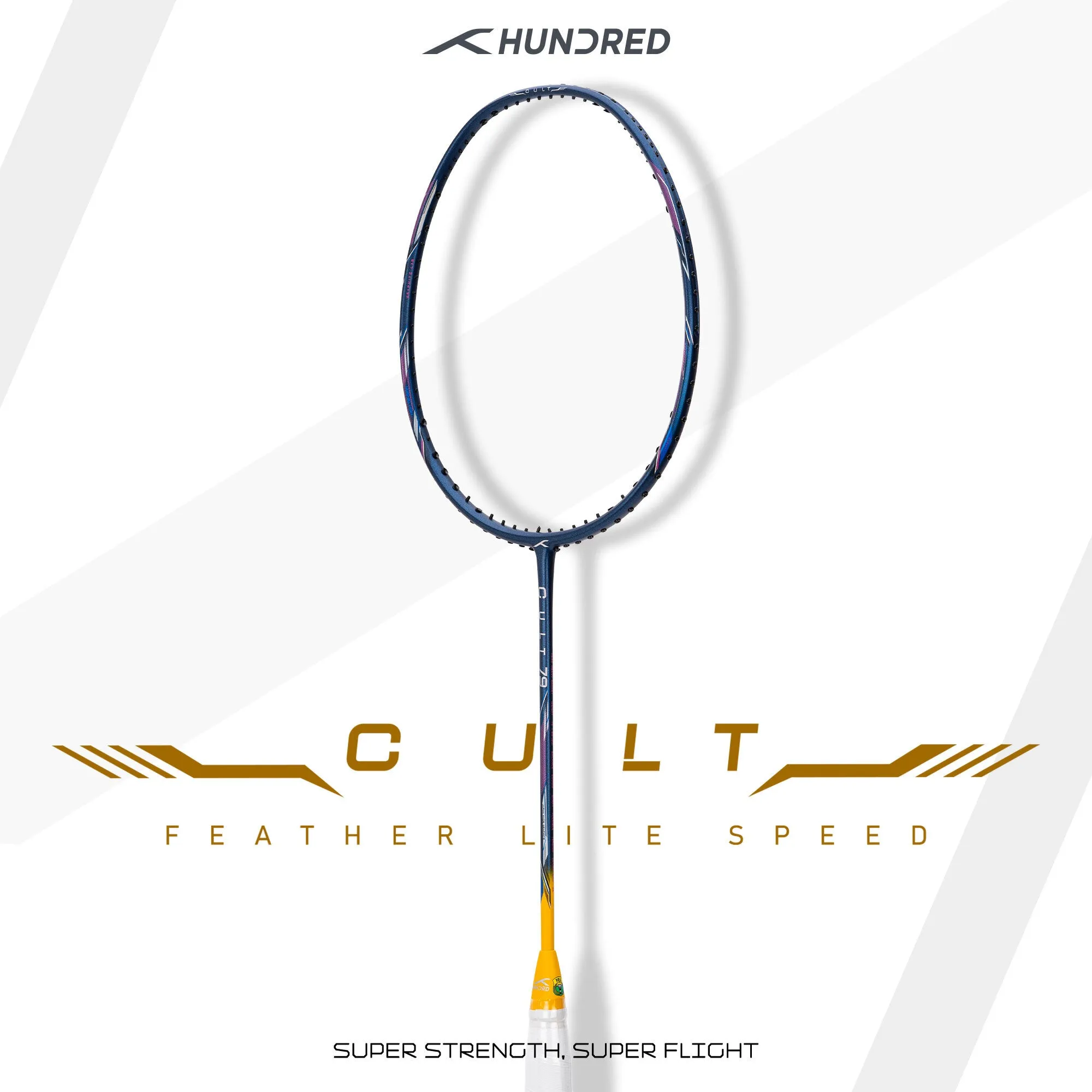 Hundred Cult 79 Featherlite Slim Shaft Unstrung Badminton Racquet (Blue / Gold)