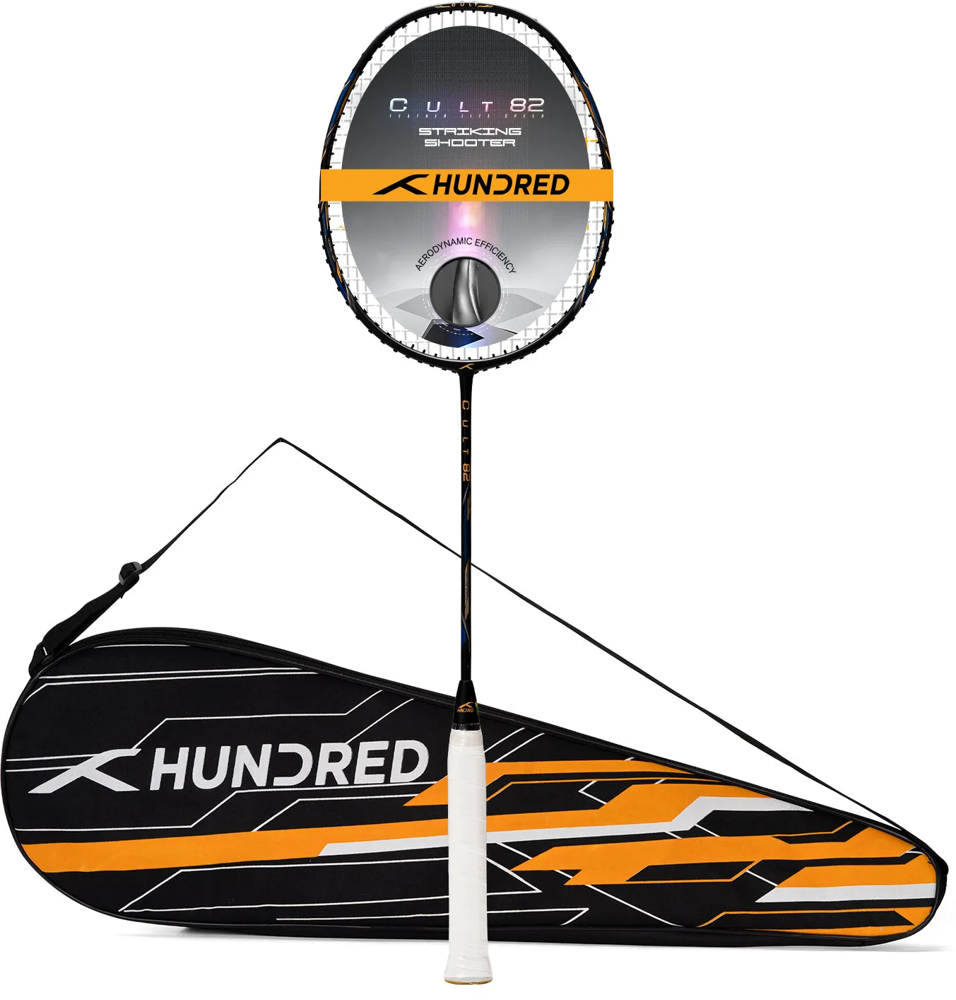 Hundred Cult 82 Aerodynamic Frame Strung Badminton Racquet (Black)