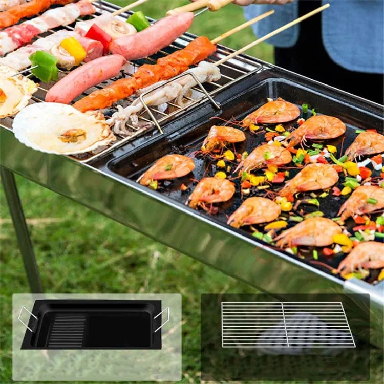 HZ-003 BBQ Grill Outdoor Portable Stainless Steel Stove Household Charcoal Barbecue Rack, Grill/pan specifications: M