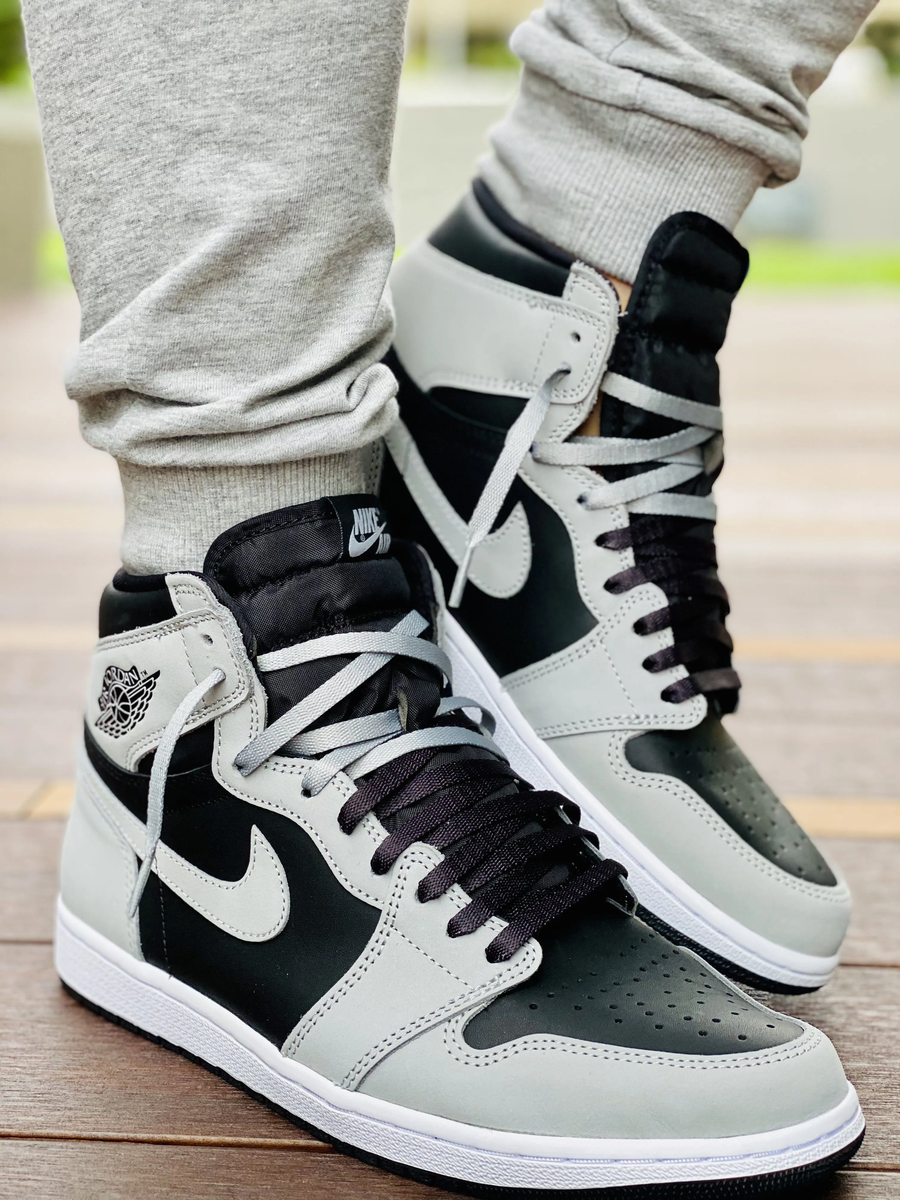 Jordan 1 Laces 2TONE Union Flat - Black With Grey Tips for Air Jordan 1 Shadow 2.0