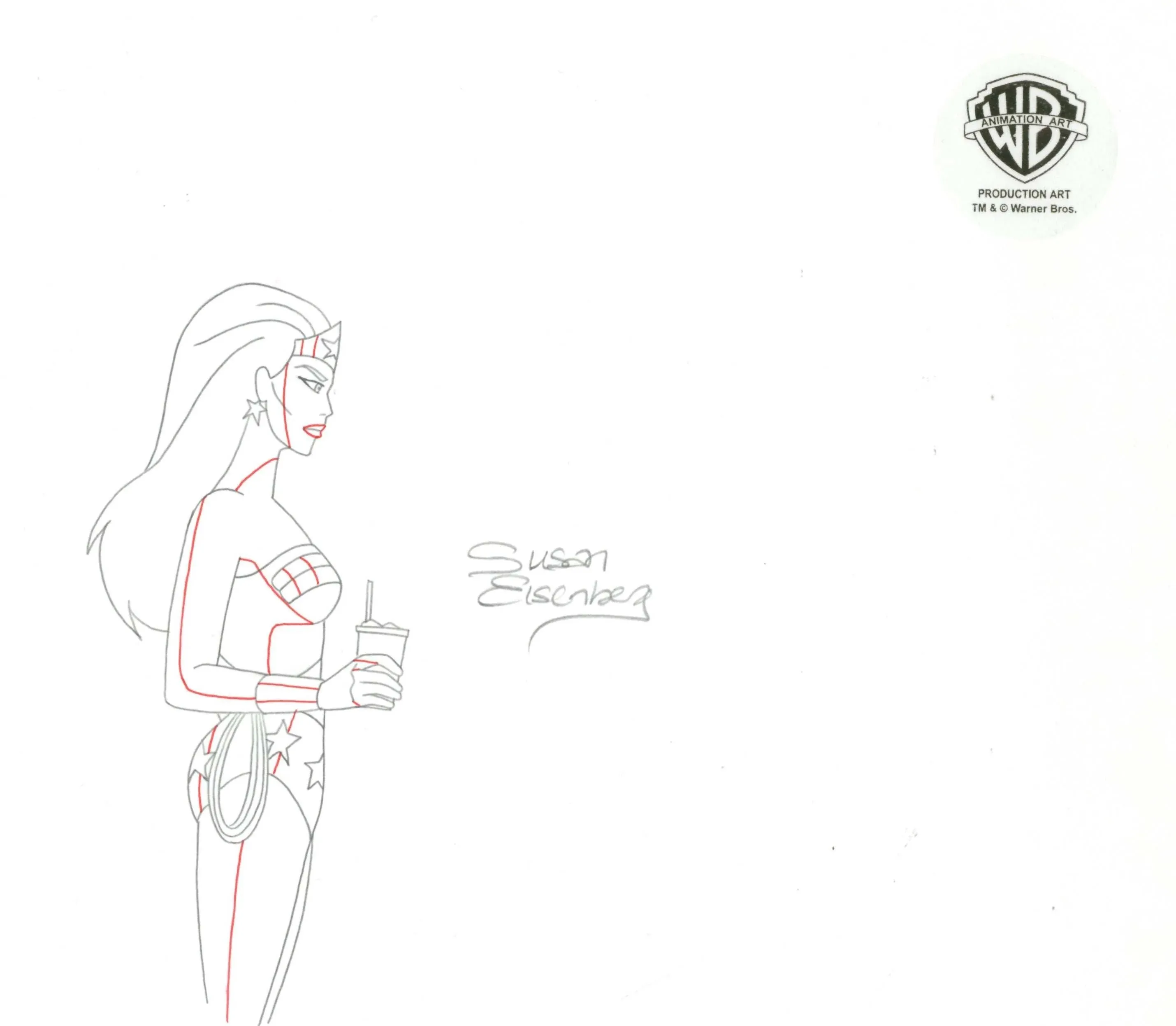 Justice League Original Production Drawing Signed by Susan Eisenberg: Wonder Woman