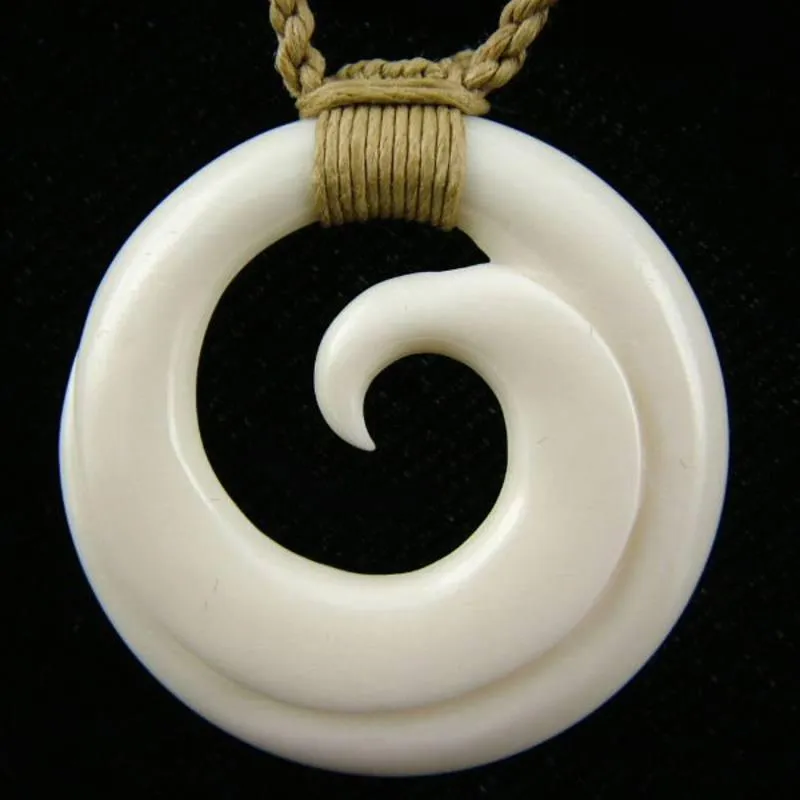 Maori Bone Single Koru Necklace with String Cord