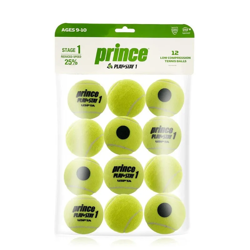 Prince Play Stay 1 ITF & USTA Approved Low Compression Tennis Ball - Pack of 12 (Yellow)