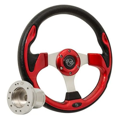 Red Rally Golf Cart Steering Wheel - 12.5"