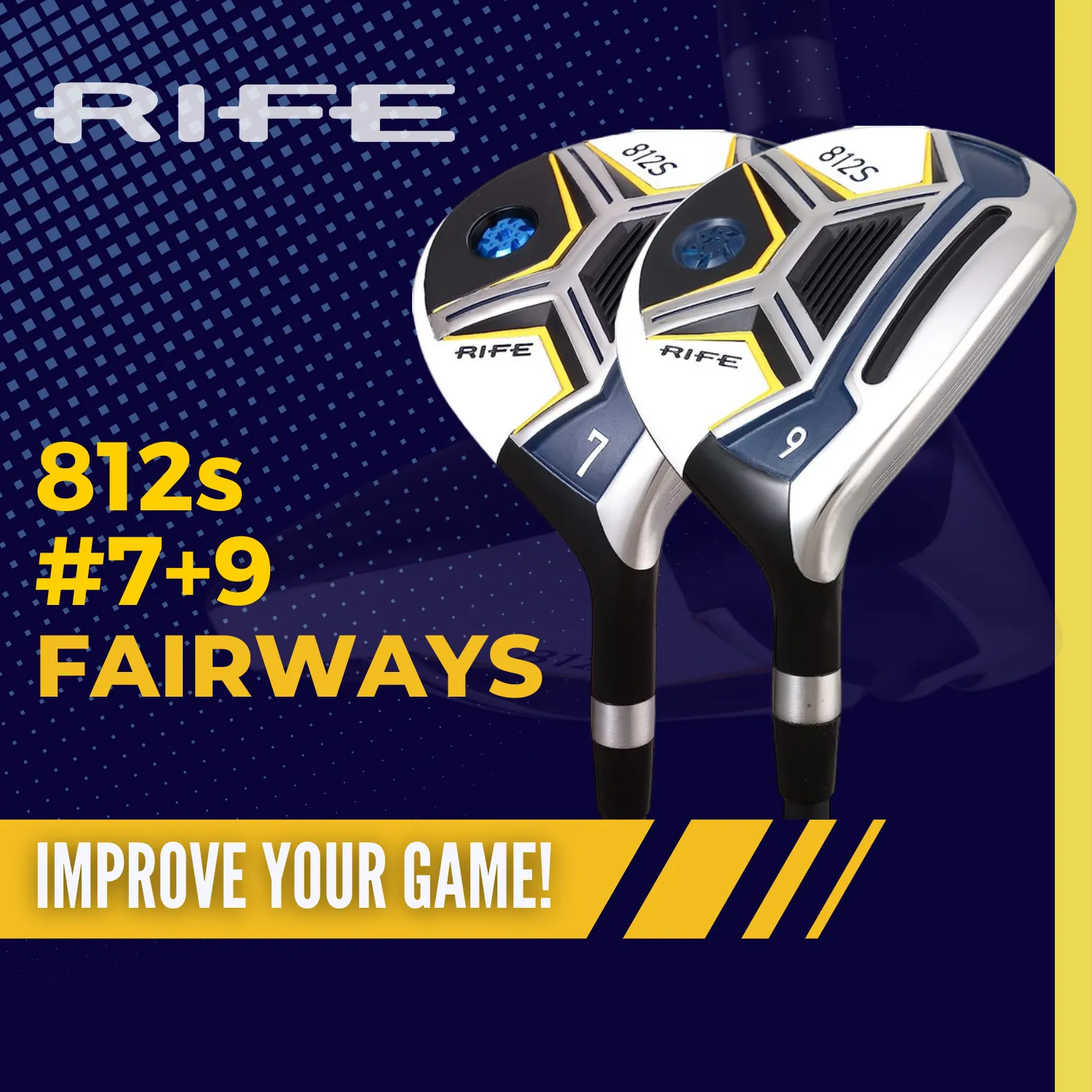 Senior Mens Rife 812s New Offset #7   #9 Fairway Metal Wood Clubs Set Right Handed Senior Flex with Mens Senior Size Black Pro Velvet Grips Fairway Wood Set   Headcovers