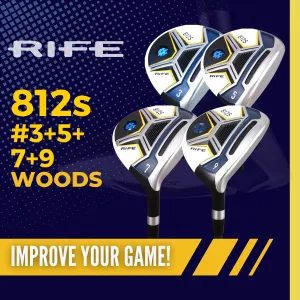 Senior Mens Rife 812s New Straight FACE #3   #5 Wood   Offset #7   #9 Fairway Metal Wood Clubs Right Handed Senior Flex with Mens Senior Size Black Pro Velvet Grips Fairway Wood Set   Headcovers