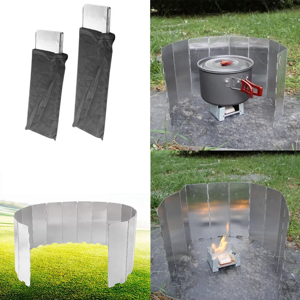 US 8-14 Pack Stove Windshield Folding Aluminum Camping Burner Windscreen Compact